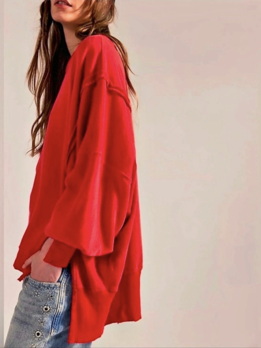 NWT Free People We The Free Camden Oversized Pullover Sweatshirt Flame Red XS - Picture 6 of 7